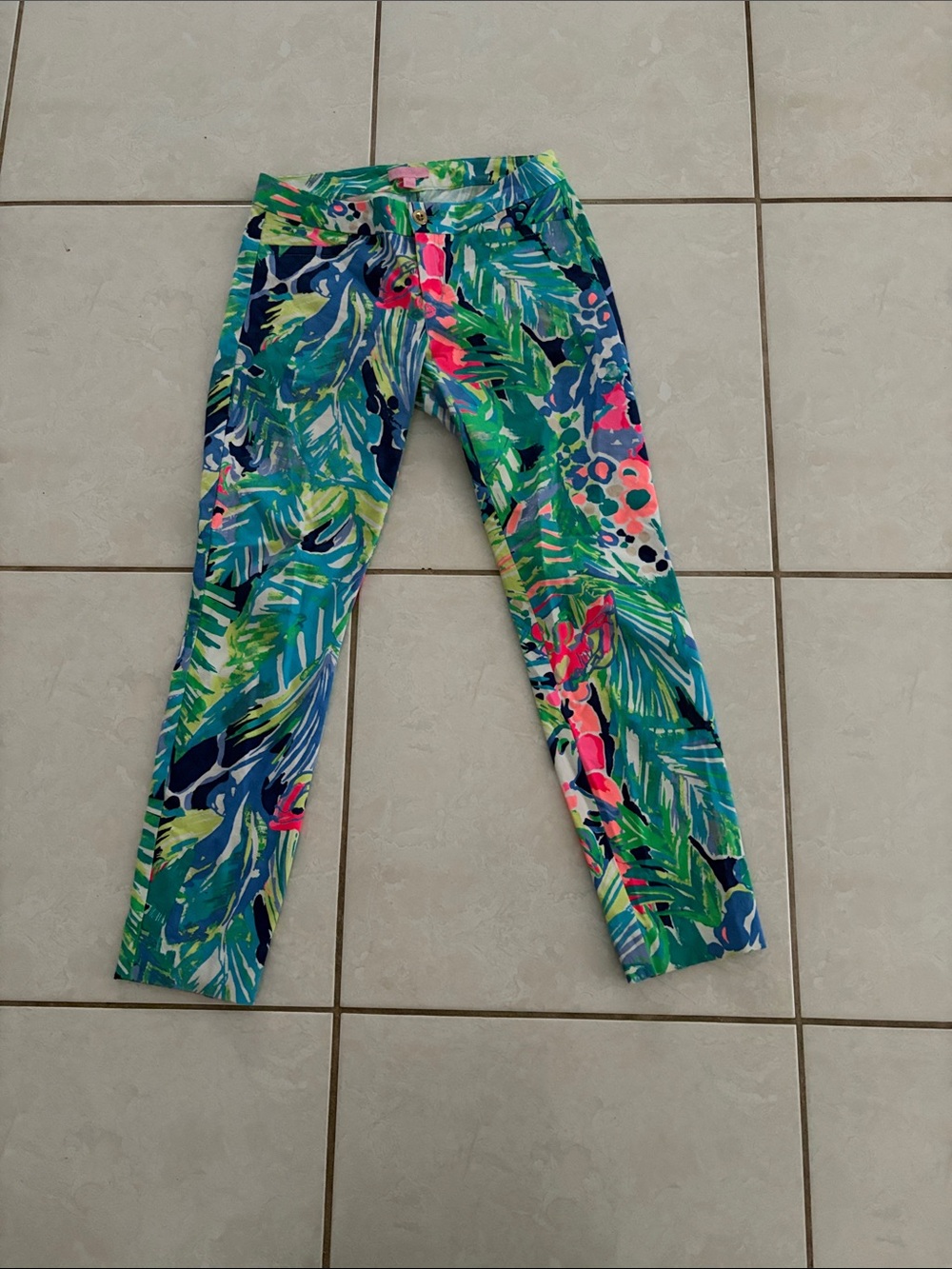 Lilly Pulitzer Tropical Leaf Print Leggings in Green, Blue & Pink